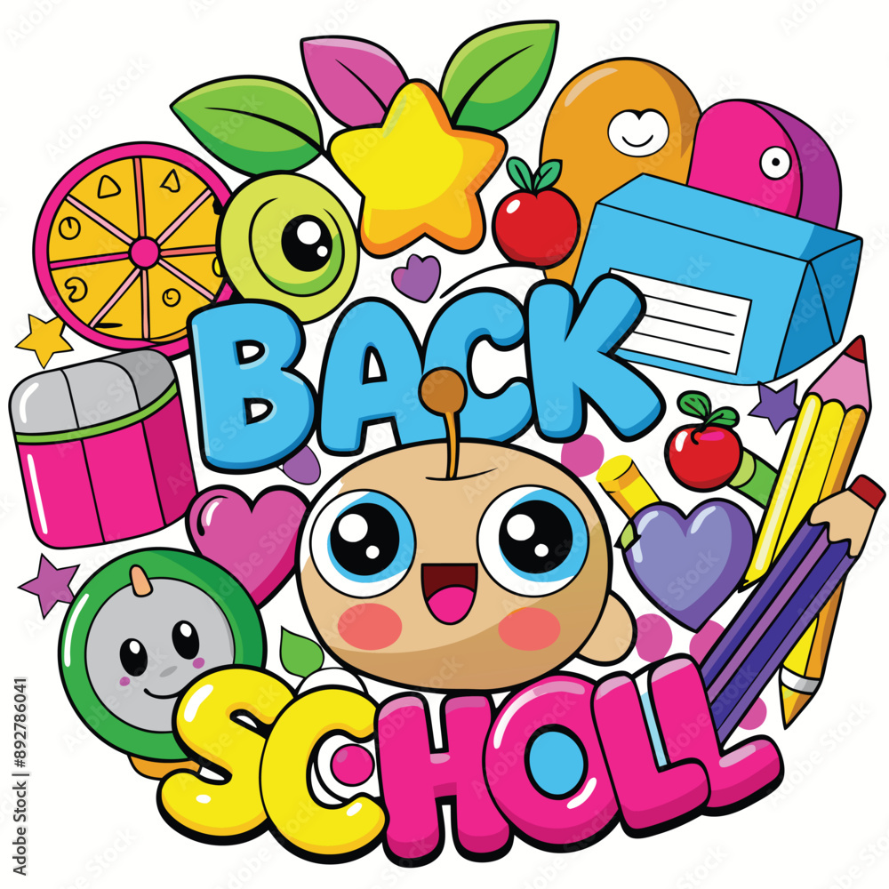 Fototapeta premium Back to School Illustration with Supplies.