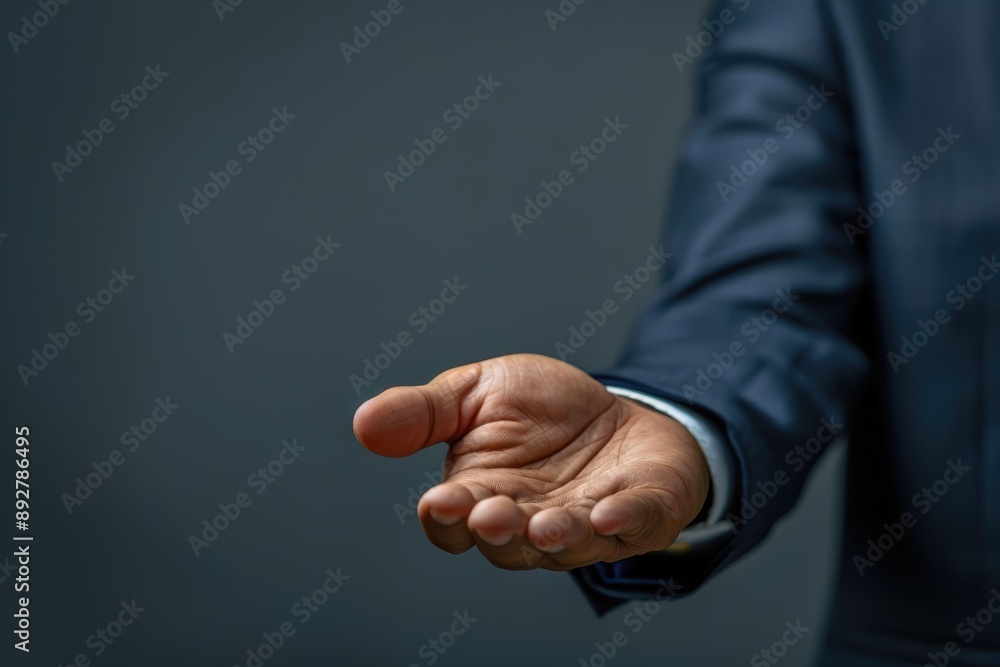 Fototapeta premium Businessman holding his open empty hand