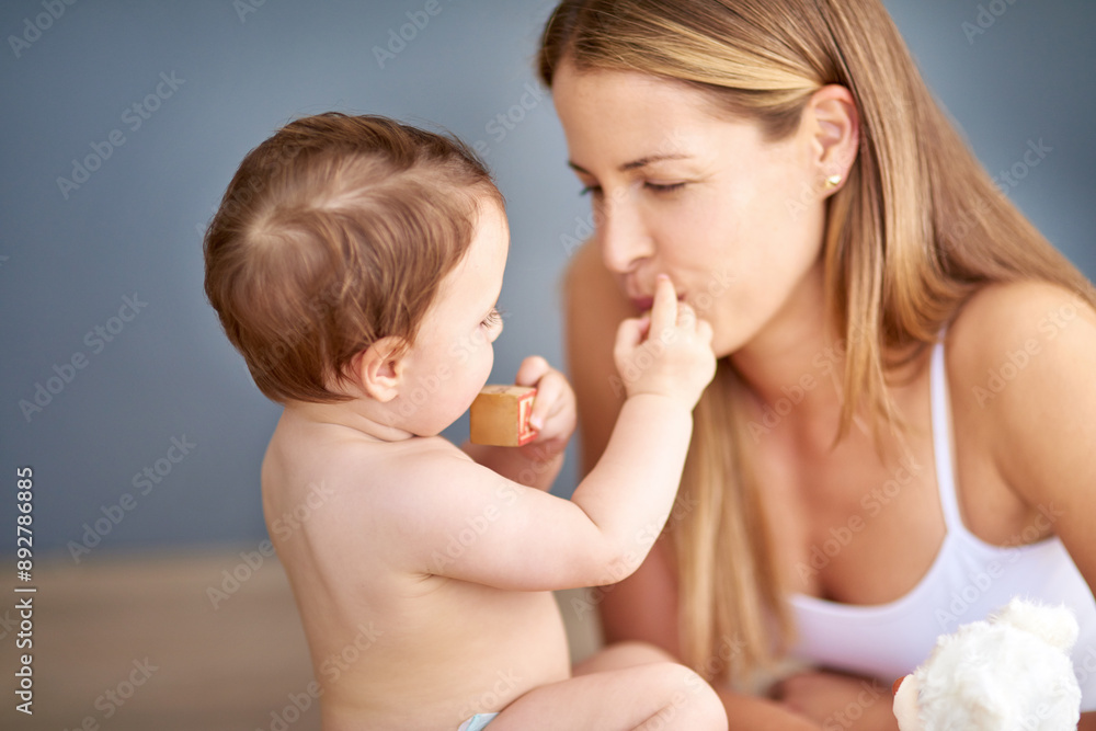 Learning, baby and mother in home for love, care and support for growth and toys for kid. Development, building block and family in apartment with child or infant, trust and together in morning Learning, baby and mother in home for love, care and support for growth and toys for kid. Development, building block and family in apartment with child or infant, trust and together in morning