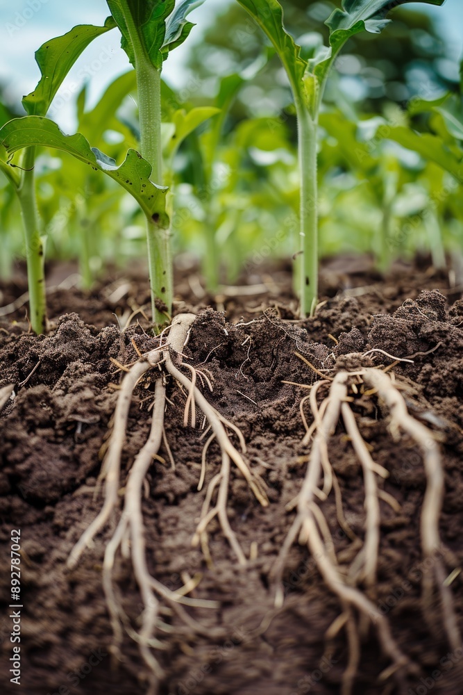 Fototapeta premium Healthy Plant Roots in Conservation Tillage System Highlighting Sustainable Agriculture Practices