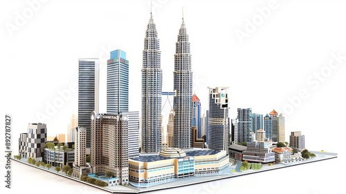 Kuala Lumpur skyscrapers Malaysia depicted against a white background