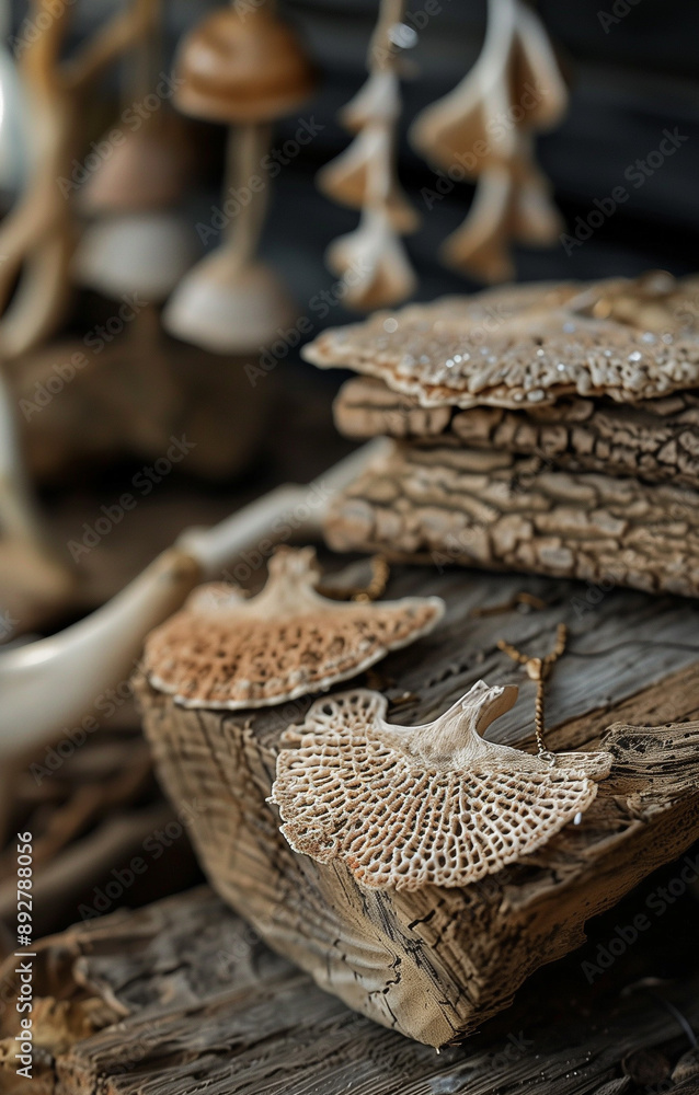 Delicate lace-like fungi on textured wood showcasing intricate natural patterns. Delicate lace-like fungi on textured wood showcasing intricate natural patterns.