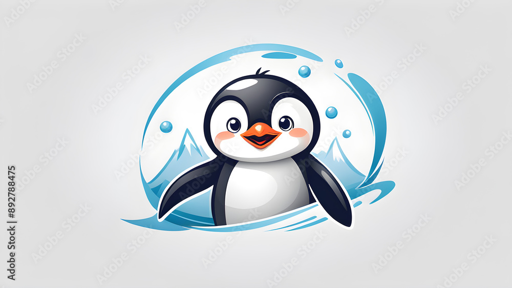 Fototapeta premium Playful penguin logo design on white background. Generative AI