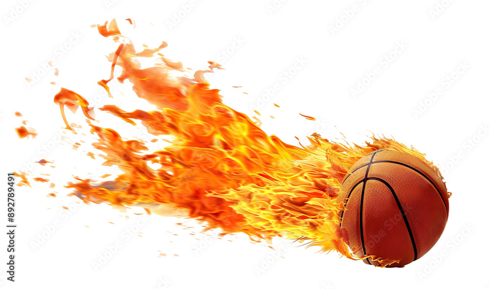 Burning basketball ball flying with flames, cut out Burning basketball ball flying with flames, cut out