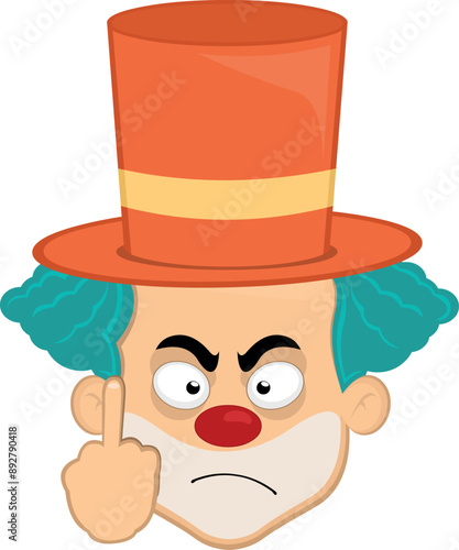 vector illustration face character clown cartoon, with his hand making a fuck you gesture