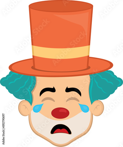 vector illustration face character clown cartoon crying with tears falling from his eyes