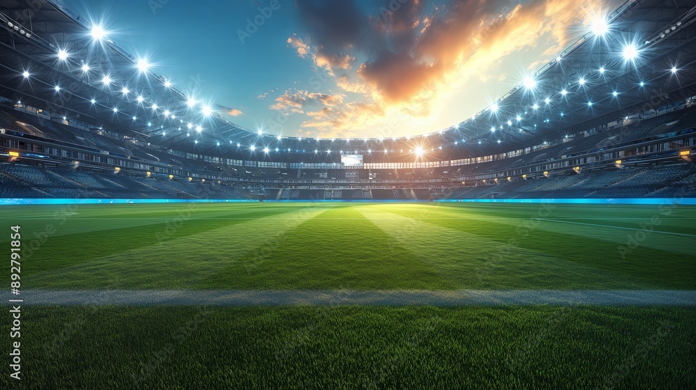 Illuminated Stadium at Sunset, Ideal for Sports Events and Promotions Illuminated Stadium at Sunset, Ideal for Sports Events and Promotions