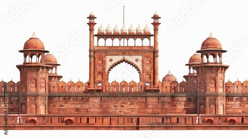 Red Fort in Delhi India shown on a white background