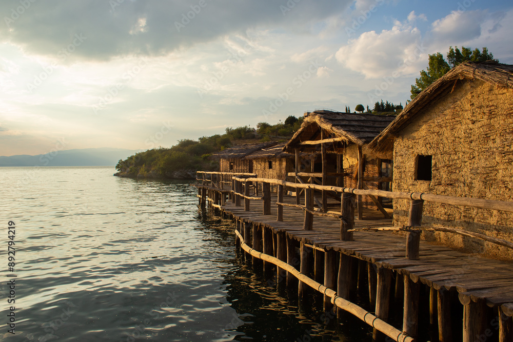 mud houses bungalow on the shore of the lake