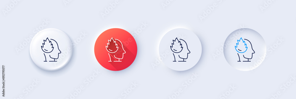 Stress line icon. Neumorphic, Red gradient, 3d pin buttons. Anxiety depression sign. Mental health symbol. Line icons. Neumorphic buttons with outline signs. Vector