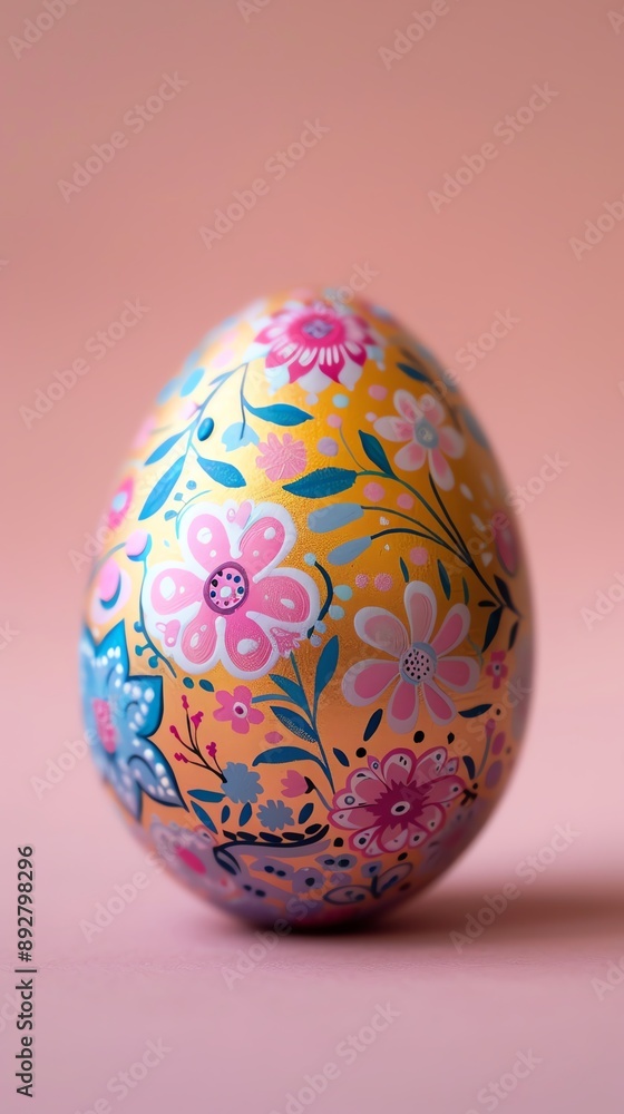 19 A single Easter egg with classic patterns, placed on the right side of a pastel background 19 A single Easter egg with classic patterns, placed on the right side of a pastel background