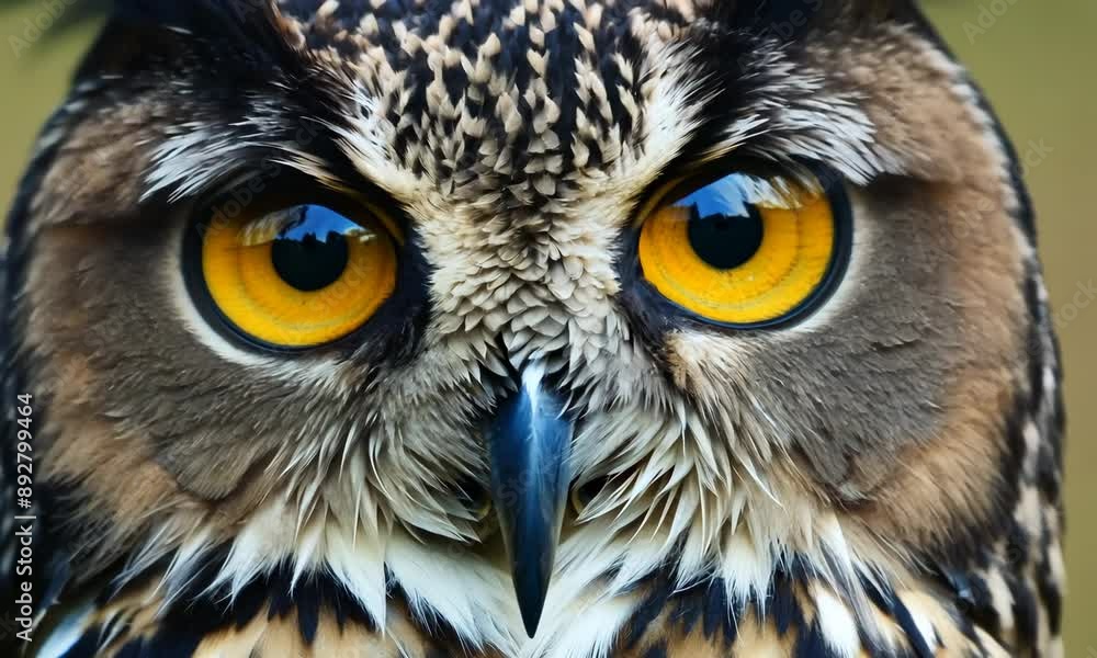 A close up of an owl's face with yellow eyes. The owl's eyes are large and bright, and the rest of its face is brown A close up of an owl's face with yellow eyes. The owl's eyes are large and bright, and the rest of its face is brown
