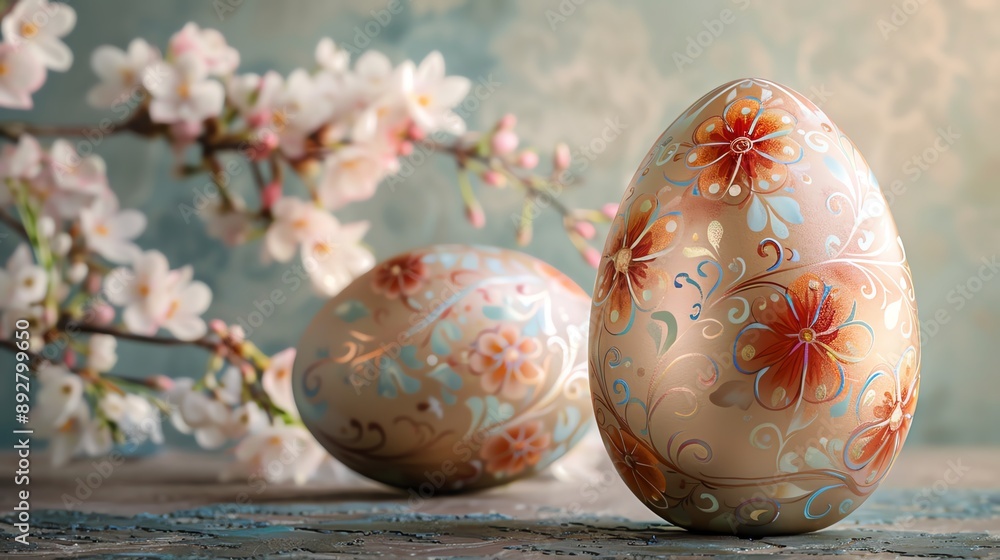 14 An intricately patterned Easter egg with a vintage style, set against a softcolored background on the right side 14 An intricately patterned Easter egg with a vintage style, set against a softcolored background on the right side