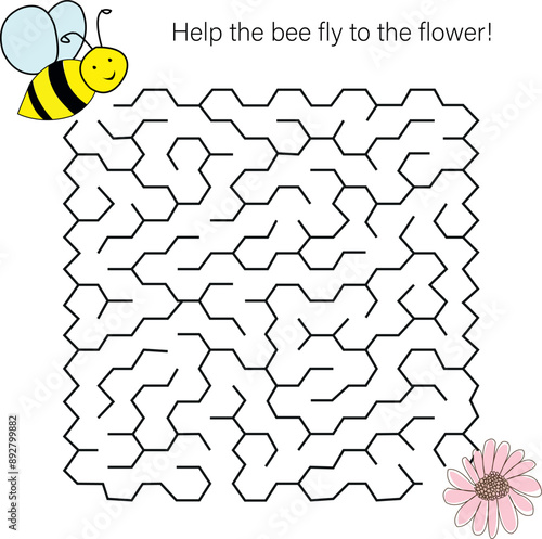 Maze game and coloring page Help the bees get to the flowers. Answer included. Game for kids Labyrinth Educational