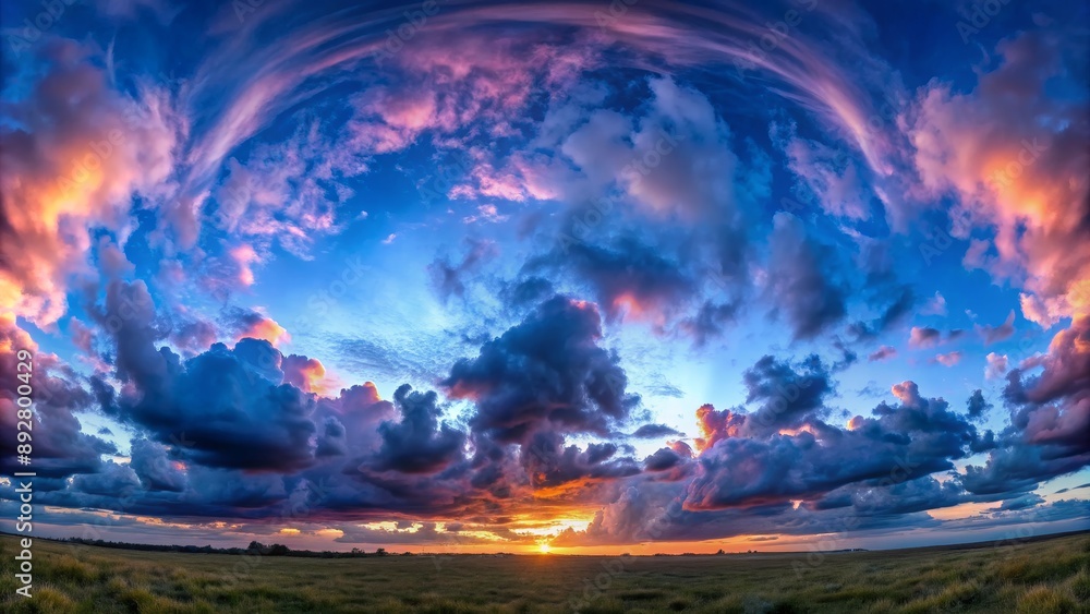 Wide-Angle Sunset with Dramatic Clouds, Fish-eye Lens, Prairie Landscape, Dramatic Sky, Sunset , cloudscape , fisheye Wide-Angle Sunset with Dramatic Clouds, Fish-eye Lens, Prairie Landscape, Dramatic Sky, Sunset , cloudscape , fisheye