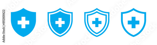 Shield with cross icon set