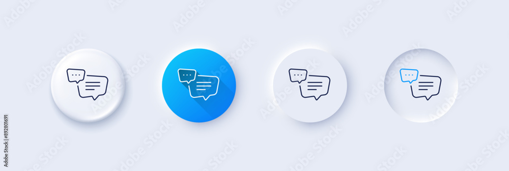 Text message line icon. Neumorphic, Blue gradient, 3d pin buttons. Chat comment sign. Speech bubble symbol. Line icons. Neumorphic buttons with outline signs. Vector Text message line icon. Neumorphic, Blue gradient, 3d pin buttons. Chat comment sign. Speech bubble symbol. Line icons. Neumorphic buttons with outline signs. Vector