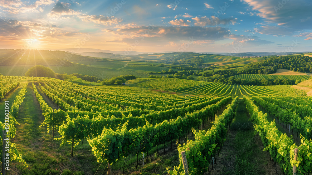 Beautiful panoramic view of a vineyard at sunrise Beautiful panoramic view of a vineyard at sunrise