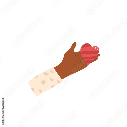 Hands holding heart shape. Palm with charity and kindness symbol. Vector hand drawn flat collection illustration isolated on white background.