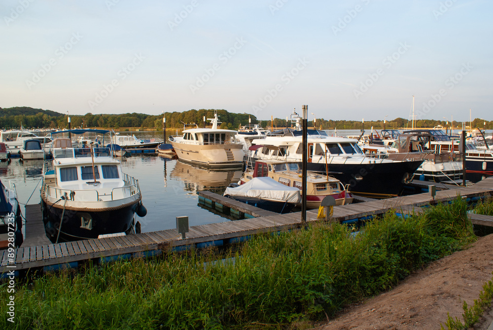 Fototapeta premium beautiful ships and boats are moored near the shore