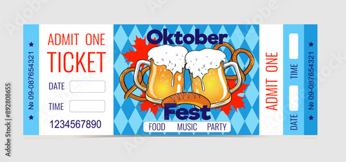 Octoberfest party ticket admit one, event,  invitation, celebration, vector