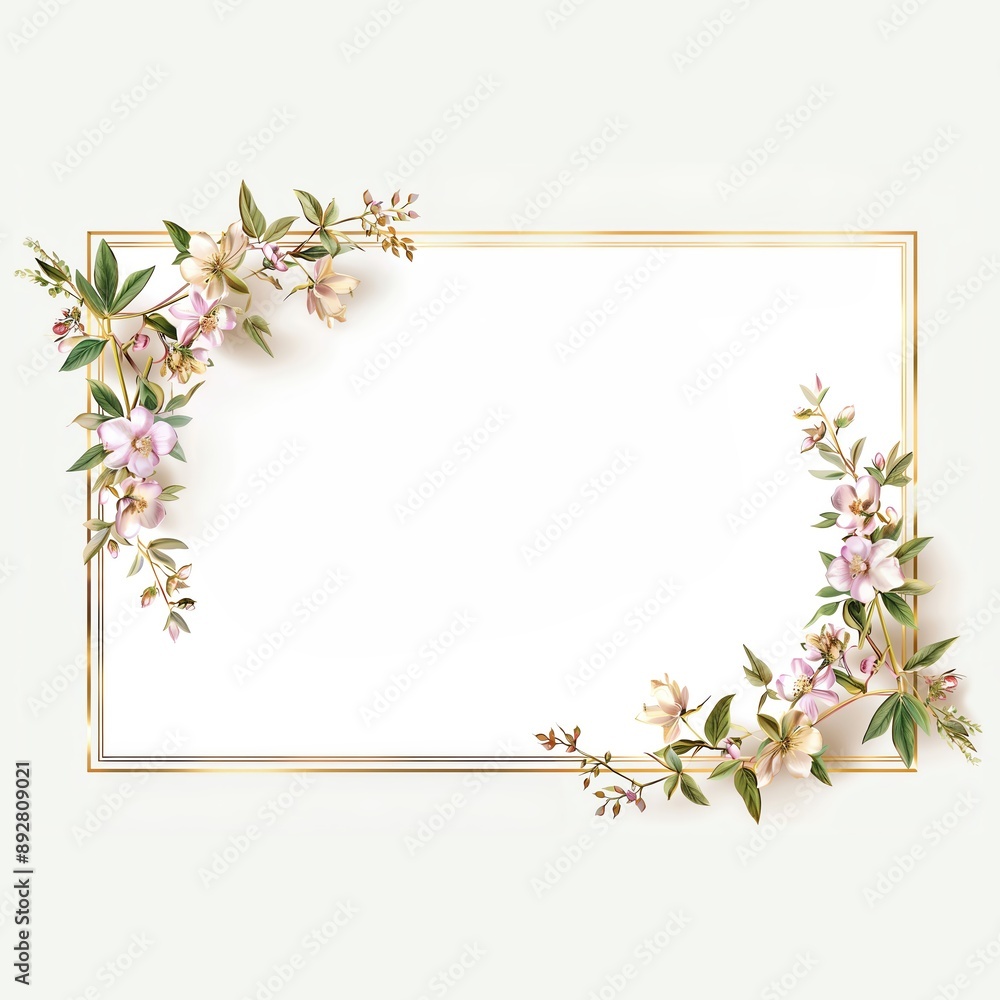 Fototapeta premium Elegant floral frame with delicate blossoms and greenery, perfect for invitations or announcements.