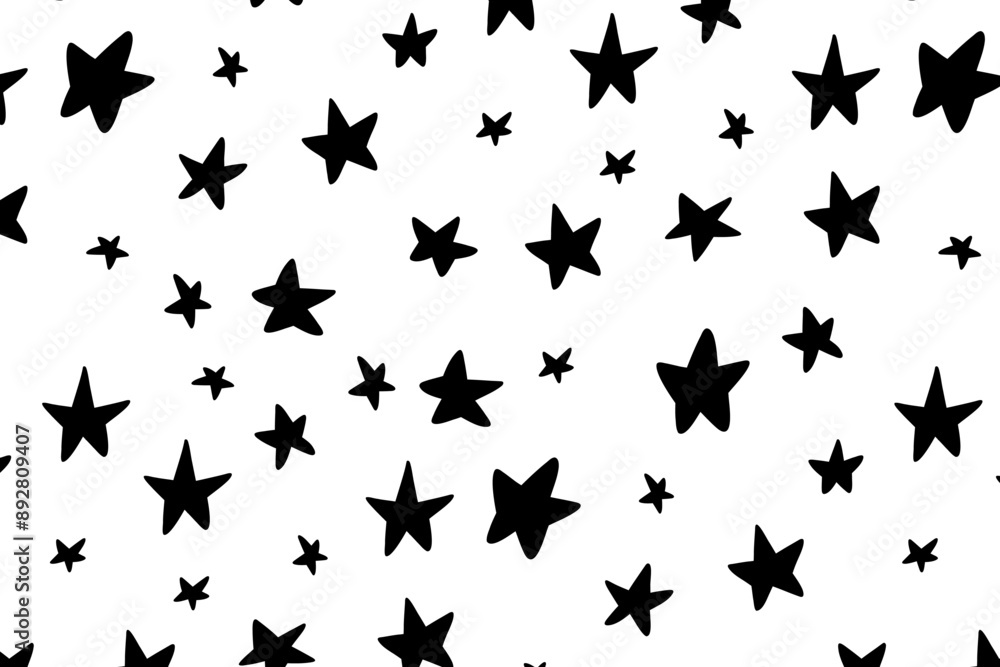 Doodle black stars seamless pattern. Vector holiday and birthday design, stars in the sky, celebration. Starry sky background. Festive background Doodle black stars seamless pattern. Vector holiday and birthday design, stars in the sky, celebration. Starry sky background. Festive background