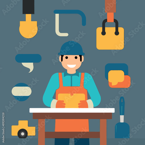 worker and builder wearing construction hat and tools