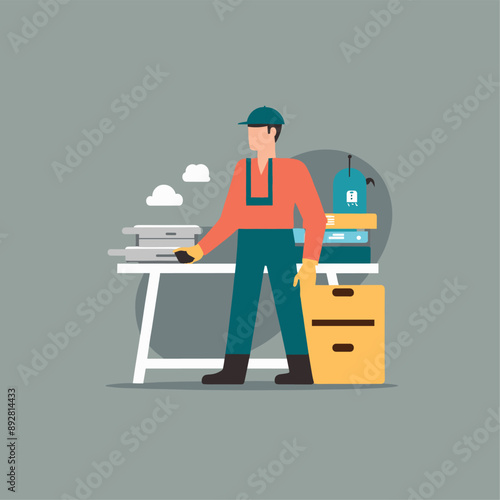 worker and builder wearing construction hat and tools