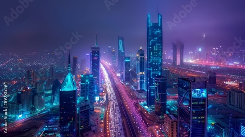Wallpaper Mural Nighttime Urban Glow Stunning Aerial View of Modern City with Kingdom Centre Tower Neon Lights and Traffic Trails High Resolution Photograph Captured with Canon EOS 80D Torontodigital.ca