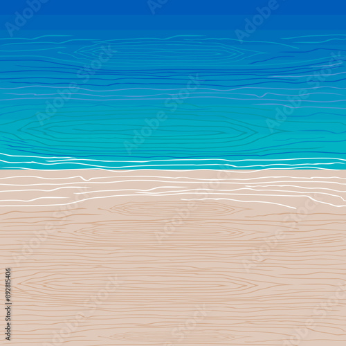 Tropical landscape of coast beautiful sea shore beach on good sunny day flat vector illustration