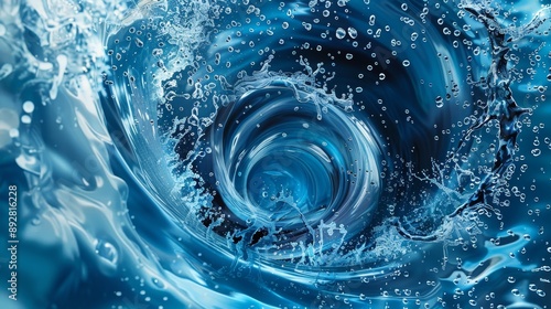 Dynamic Blue Water Vortex Captivating Fluid Dynamics in HighResolution Digital Illustration