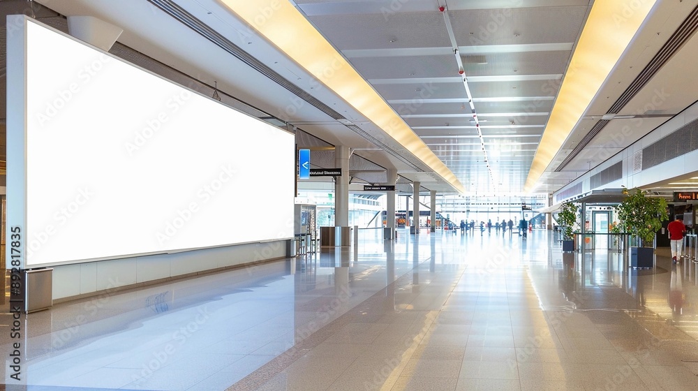 Modern Airport Terminal with Large Blank Advertising Billboard Modern Airport Terminal with Large Blank Advertising Billboard