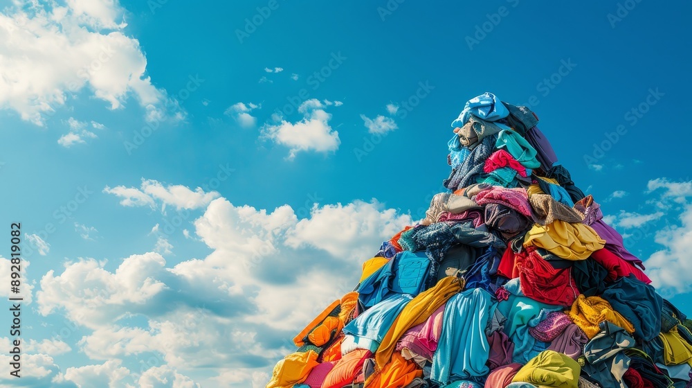 Fototapeta premium Textile Waste Tower A Vibrant Reminder of Sustainable Fashion Practices Stock Image by Nikon D750