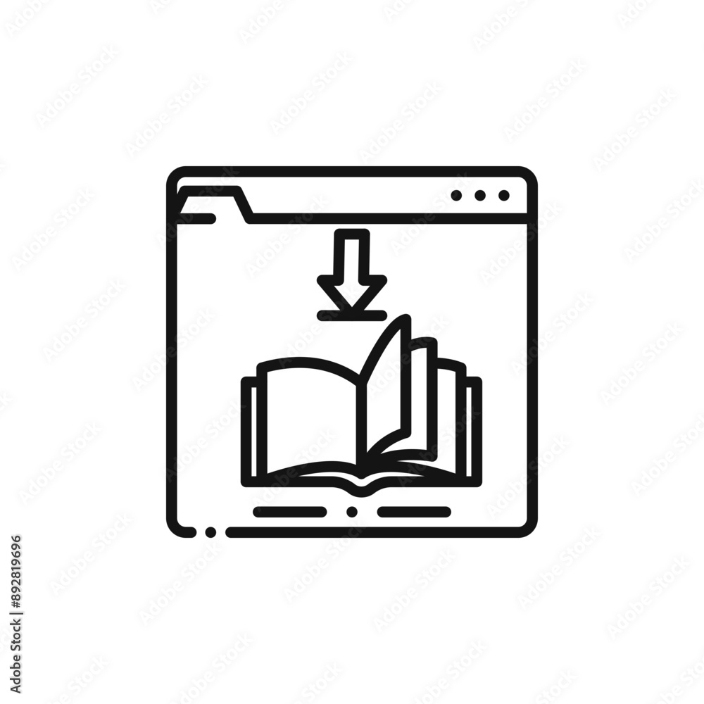 E book download icon outline collection in black and on white background E book download icon outline collection in black and on white background