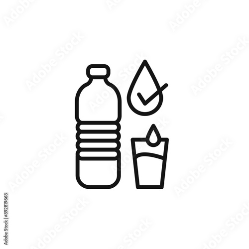 Drinking enough water icon outline collection in black and on white background