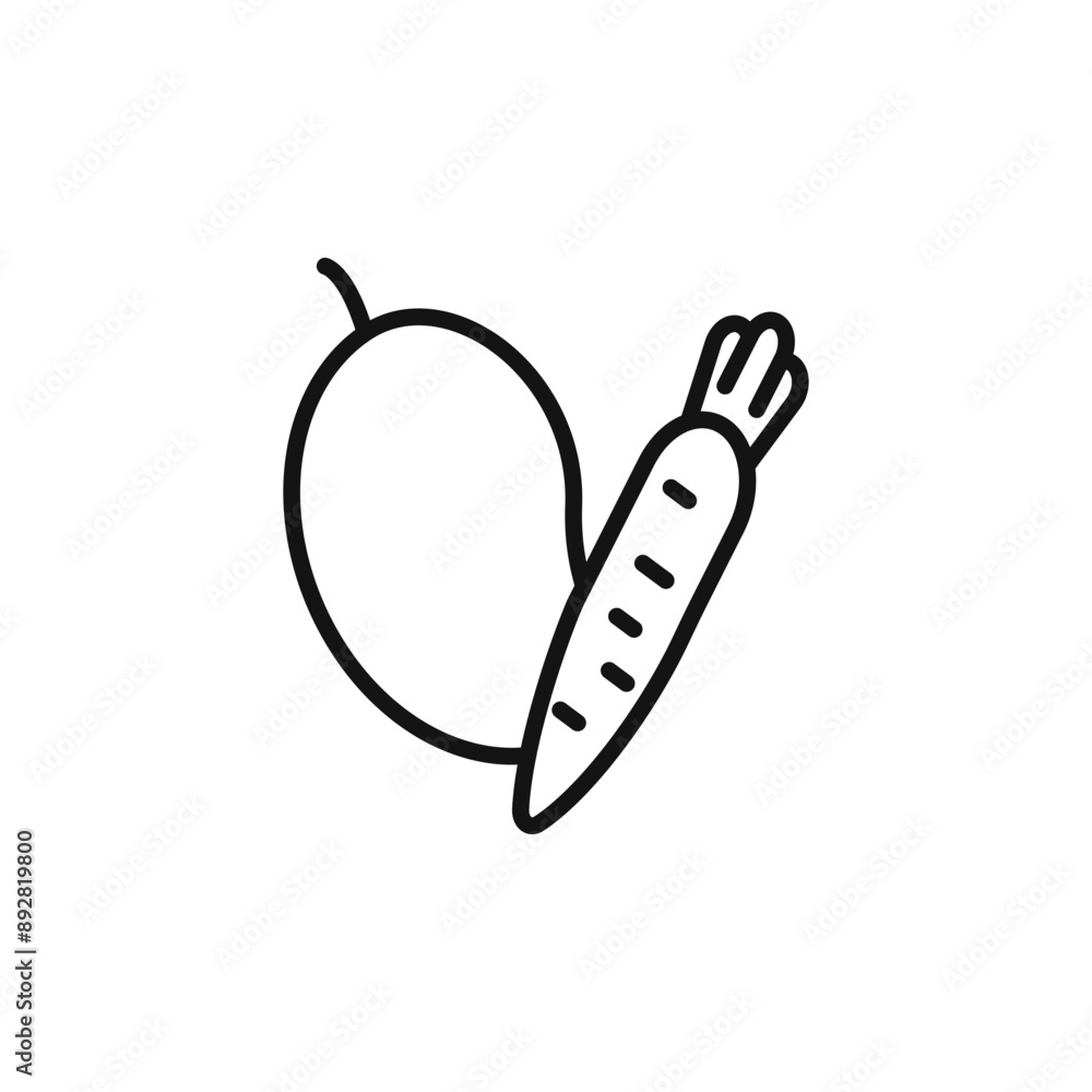 Fruits and vegetables icon outline collection in black and on white background Fruits and vegetables icon outline collection in black and on white background