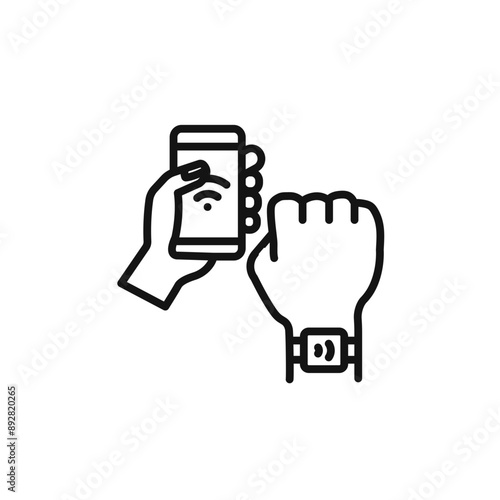NFC bracelet connected icon outline collection in black and on white background