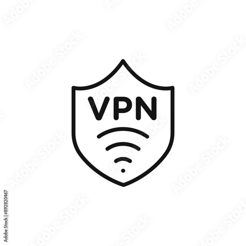 VPN icon outline collection in black and on white background