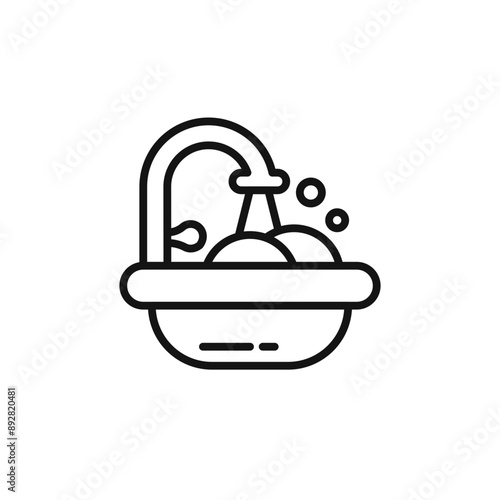 Washing plate icon outline collection in black and on white background