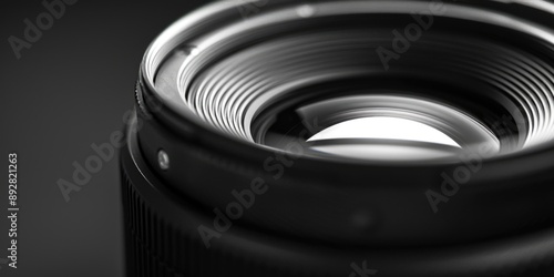 A close-up shot of a camera lens on a table, ideal for photography-related concepts and equipment-focused designs © Fotograf