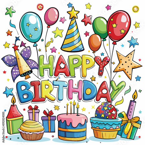 Colorful Happy Birthday Celebration Illustration.