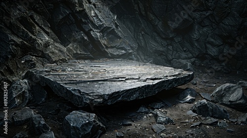 Mystical Stone Altar Enigmatic Ancient Ritual Site with Dramatic Shadows and Textures Captured in High Resolution with Sony Alpha 7R IV photo