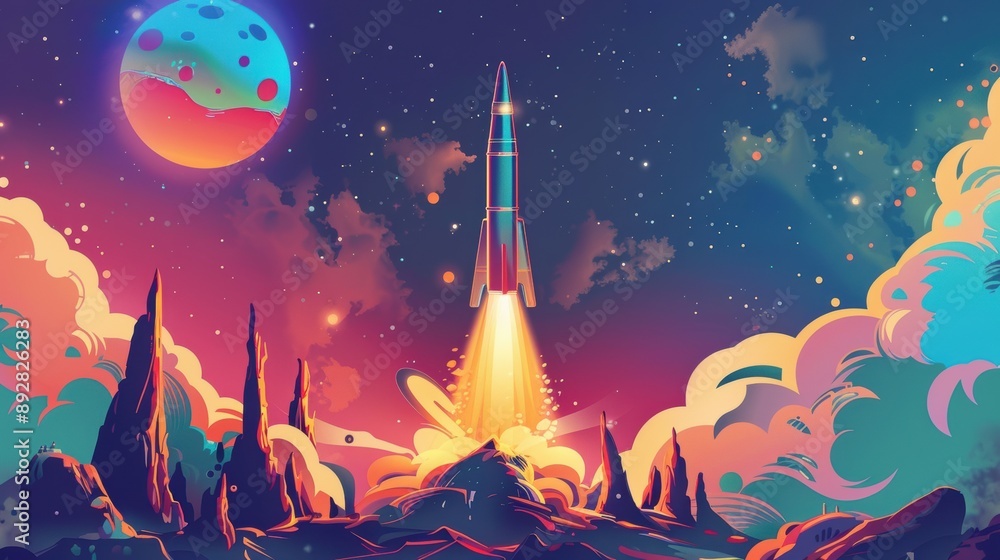 Rocket Launch Illustration Space Exploration Concept Rocket Launch Illustration Space Exploration Concept