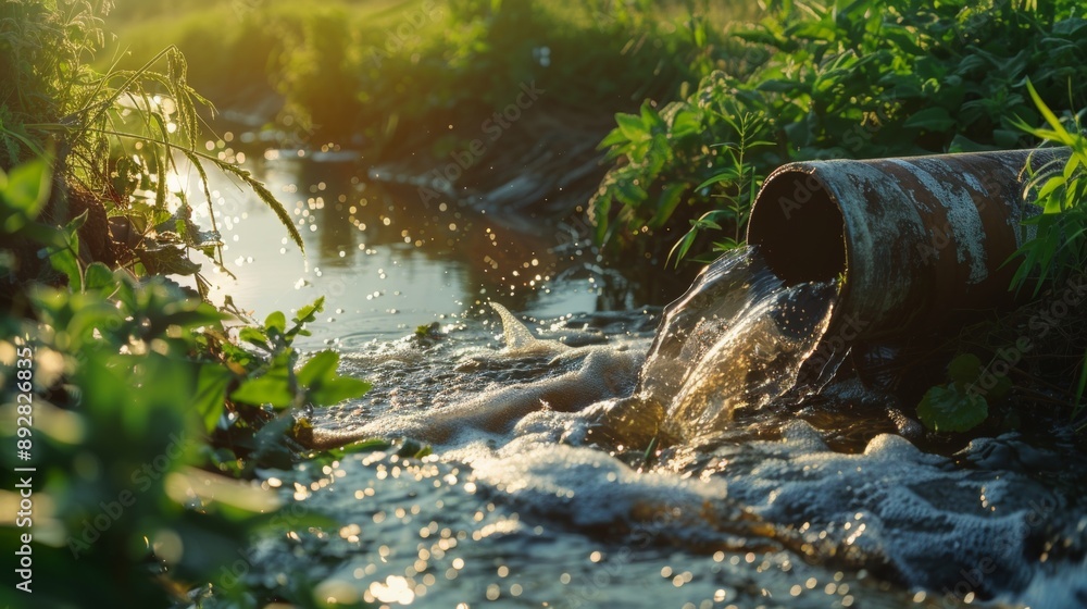 Sunlit Stream Nature vs. Pollution Industrial Waste Polluting Pristine Waters Nikon D850 High Resolution Image Sunlit Stream Nature vs. Pollution Industrial Waste Polluting Pristine Waters Nikon D850 High Resolution Image