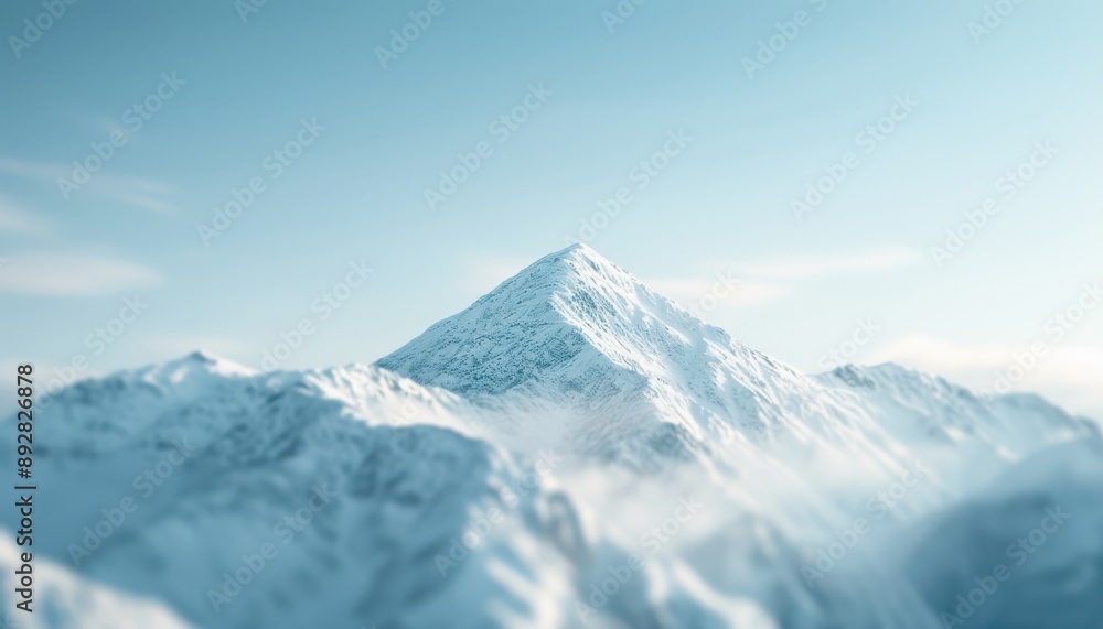 A detailed shot of a mountain peak surrounded by clear blue skies and fresh, crisp air, with snow-capped tops and a pristine landscape A detailed shot of a mountain peak surrounded by clear blue skies and fresh, crisp air, with snow-capped tops and a pristine landscape