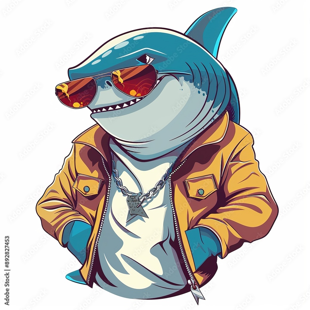 Fototapeta premium Shark Nautical animal fashion cartoon isolated whitebackground 16:9