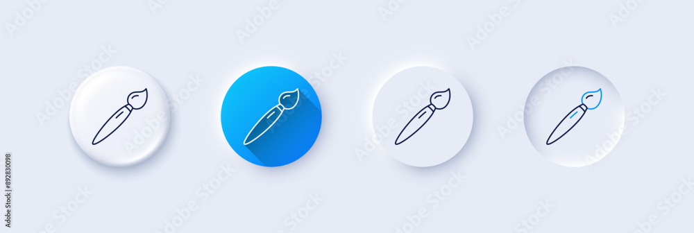 Paint brush line icon. Neumorphic, Blue gradient, 3d pin buttons. Wall paintbrush sign. Creative drawing art symbol. Line icons. Neumorphic buttons with outline signs. Vector Paint brush line icon. Neumorphic, Blue gradient, 3d pin buttons. Wall paintbrush sign. Creative drawing art symbol. Line icons. Neumorphic buttons with outline signs. Vector