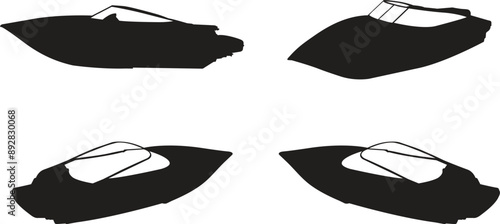 A silhouette collection of speedboats in variety of positions