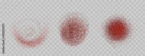 Grainy scatterings of  spicy burst . Splashes of  red pepper powder.Overlay effect chilli or paprika spice splatters. Vector realistic illustration of hot dried spice.